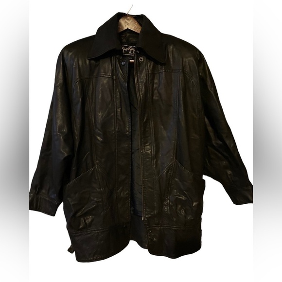 Vintage 80s Gino di Giorgio by Comint Women's Black Leather Long Coat Sz Medium - Picture 1 of 12